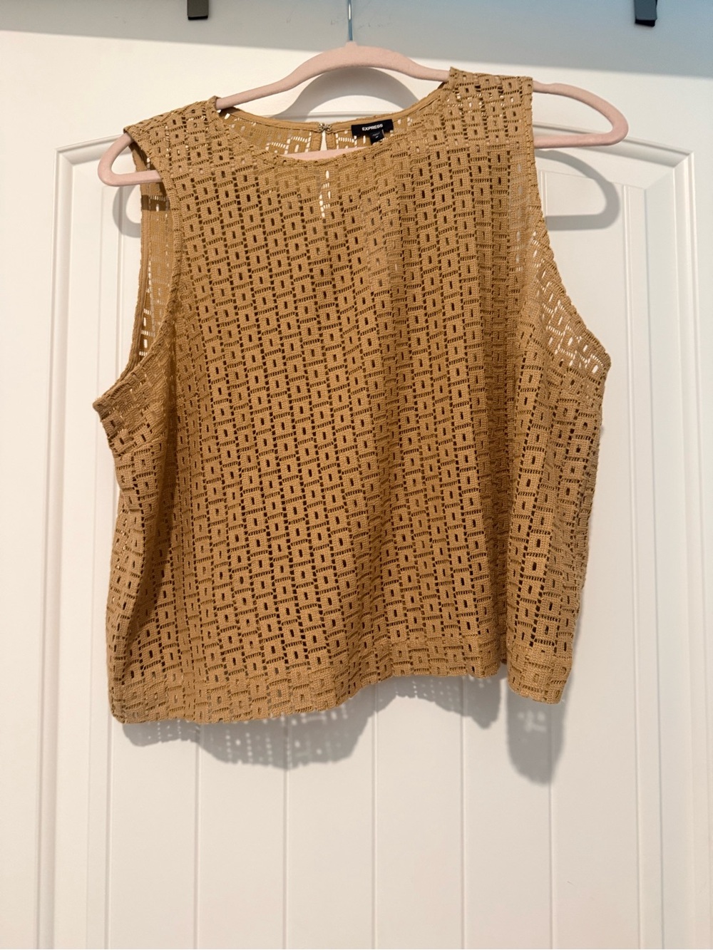 Express Sleeveless Crochet Tank Top-Tan